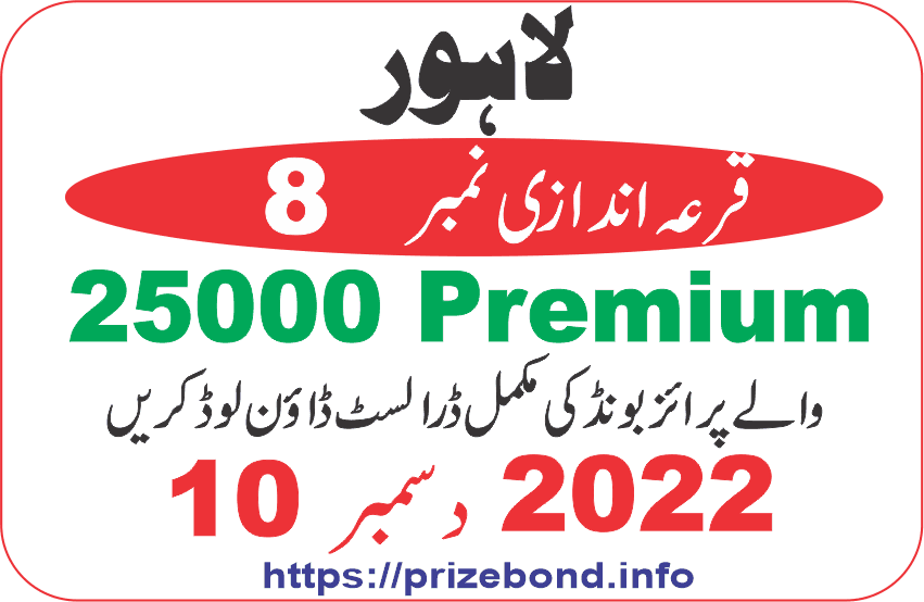 Rs. 25000 Premium Prize Bond Draw 8 Lahore on 12 December 2022